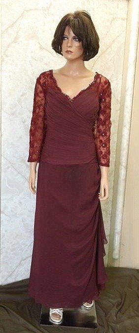 Chiffon Burgundy Lace Wrap Mother of the Bride Dress